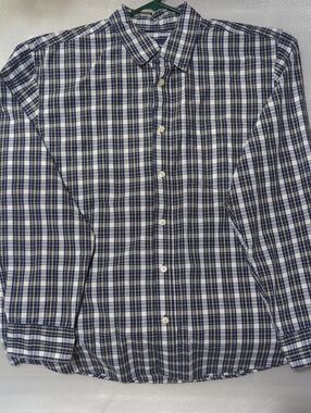 Basic Editions Navy and White Plaid Dress Shirt